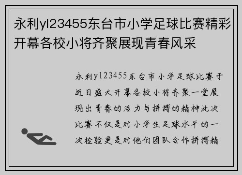 永利yl23455东台市小学足球比赛精彩开幕各校小将齐聚展现青春风采
